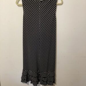 MSK Black Sleeveless Swing Dress 12 Black White Patterned Triple Ruffle Hem